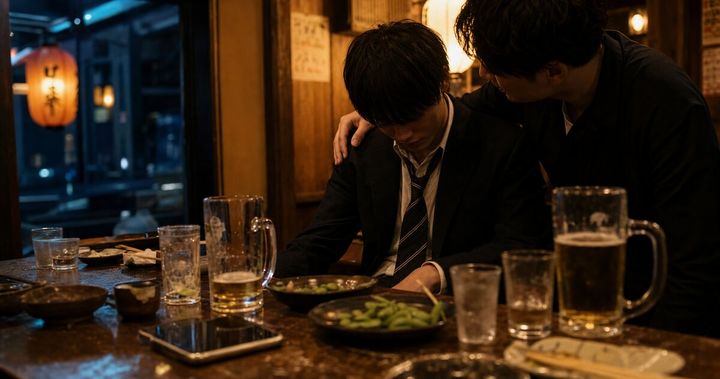 飲み会で酔った後輩を介抱する先輩